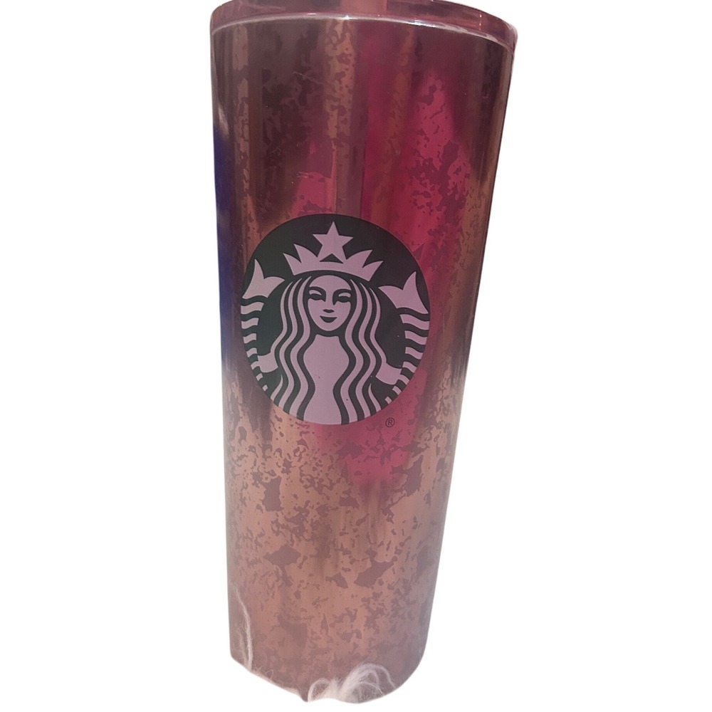 5/$15 Starbucks Rose Gold Iridescent Tumbler Cup With Straw‎ 24oz